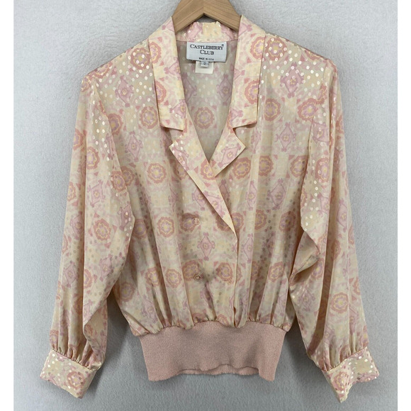 CASTLEBERRY CLUB Set Suit 12 Floral Double Breasted Top & Pleated Skirt Pink USA - Picture 2 of 16